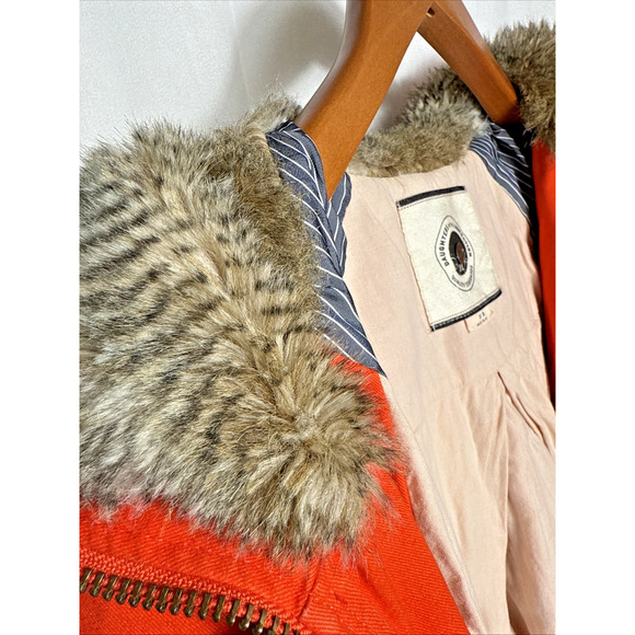 Women's Orange Barn Chore Jacket Faux Fur Hood Size M Fall Outerwear Outfit EUC - Picture 3 of 15